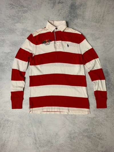 Pre-owned Polo Ralph Lauren X Vintage Polo Ralph Laurent Vintage Rugby Longsleeve Polo In Red/white