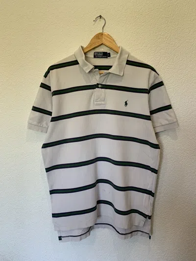 Pre-owned Polo Ralph Lauren X Vintage Polo Ralph Laurent White Striped Polo Shirt