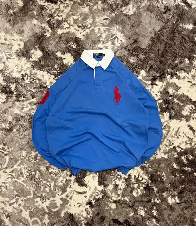 Pre-owned Polo Ralph Lauren X Vintage Polo Ralph Laurent Y2k Hype Pony Rugby Polo Shirt In Blue