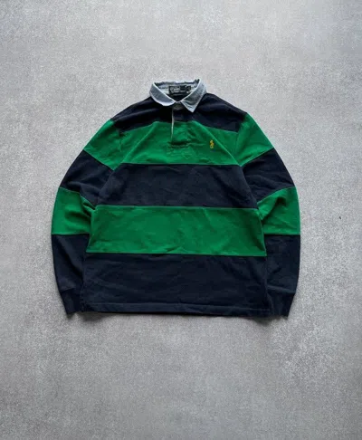 Pre-owned Polo Ralph Lauren X Vintage Polo Rugby Striped Green Longsleeve T-shirt Y2k M