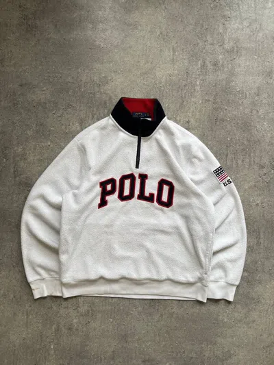 Pre-owned Polo Ralph Lauren X Vintage Ralph Laurent Retro Central Big Logo Zip Usa In White
