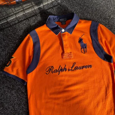 Pre-owned Polo Ralph Lauren X Vintage Rugby Polo Ralph Laurent Vintage Big Logo T-shirt Y2k Style In Orange