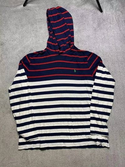Pre-owned Polo Ralph Lauren X Vintage Y2k Polo Ralph Laurent Striped Japan Light Hoodie In Blue/white