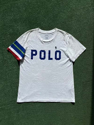 Pre-owned Polo Ralph Lauren X Vintage Y2k Polo Ralph Laurent Striped Jersey Polo T-shirt Japan In White