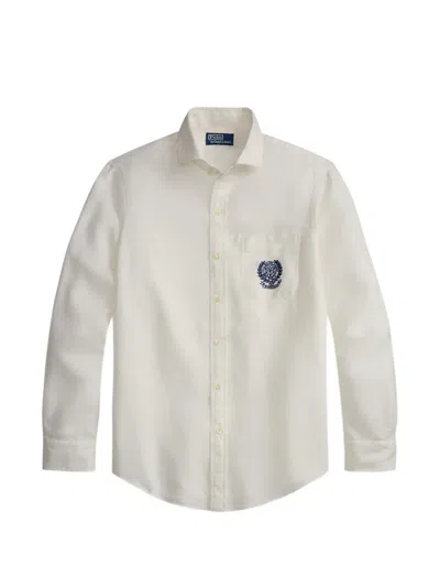 Polo Ralph Lauren X Wimbledon 2026 Embroidered Classic Fit Linen Shirt In Neutral