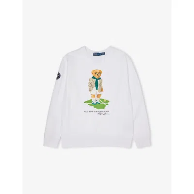 Polo Ralph Lauren Kids' X Wimbledon Bear-print Cotton-blend Sweatshirt 6-14 Years White Xl