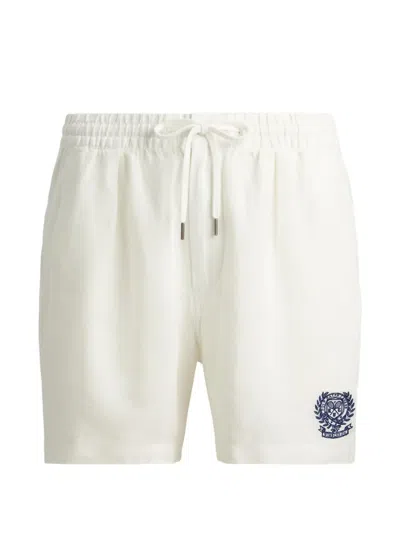 Polo Ralph Lauren X Wimbledon Embroidered Drawstring Linen Shorts In Neutral
