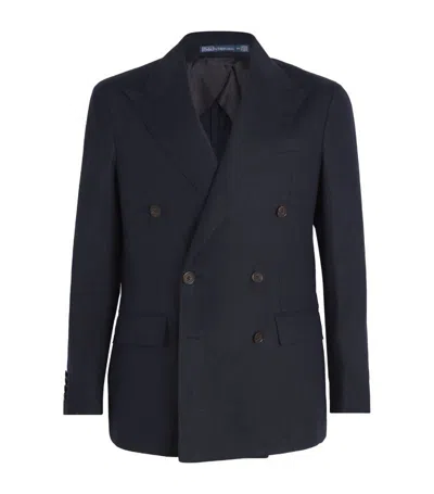 Polo Ralph Lauren X Wimbledon Linen Double-breasted Blazer In Navy