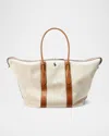 Polo Ralph Lauren Xl Canvas And Leather Tote Bag