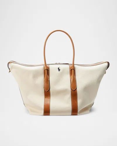 Polo Ralph Lauren Xl Canvas And Leather Tote Bag