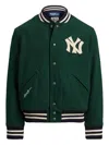 Polo Ralph Lauren Mens Ribbed Logo-embroidered Wool-blend Bomber Jacket Moss Agate In Green