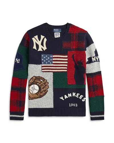 POLO RALPH LAUREN MENS POLO RALPH LAUREN X MLB PATCHWORK REGULAR-FIT WOOL-BLEND JUMPER 