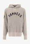Polo Ralph Lauren "yankees" Drawstring Hood Kangaroo Pocket Hoodie In Gray