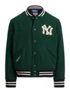 Polo Ralph Lauren Mens Ribbed Logo-embroidered Wool-blend Bomber Jacket Moss Agate In Green