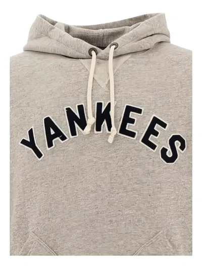 Polo Ralph Lauren "yankees" Drawstring Hood Kangaroo Pocket Hoodie In Gray