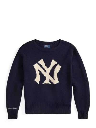 Polo Ralph Lauren Mens Aviator Navy Combo Yankees-intarsia Wool-blend Jumper In Multi