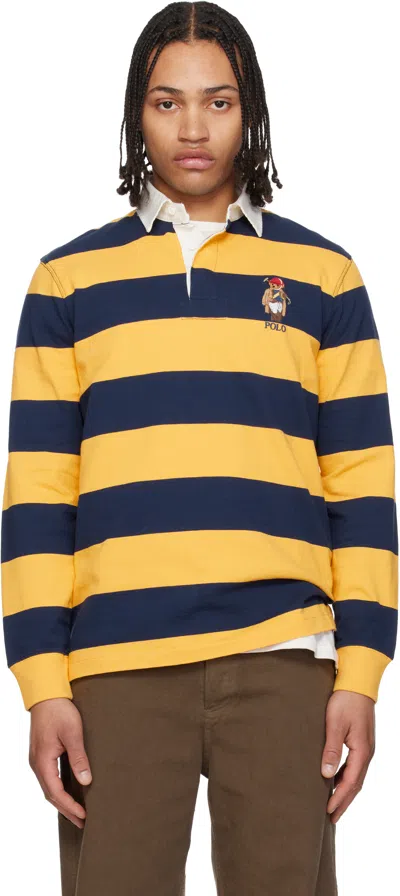 Polo Ralph Lauren Long Sleeve Jersey Knit Society Bear Rugby Shirt In Yellow