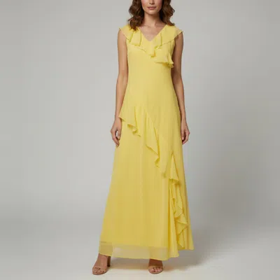Pre-owned Polo Ralph Lauren Yellow Chiffon Ruffle Maxi Dress Xs