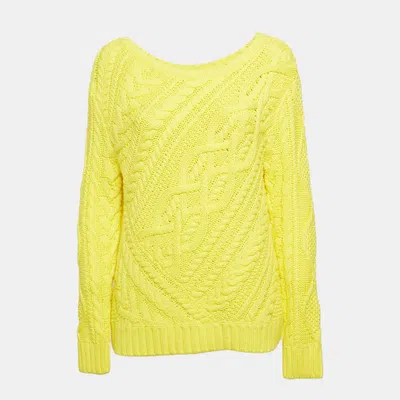 Pre-owned Polo Ralph Lauren Yellow Cotton Cable Knit Sweater L