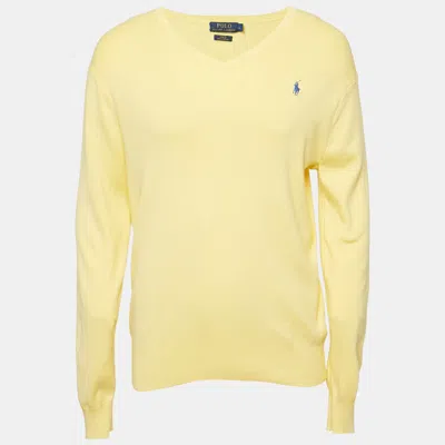 Pre-owned Polo Ralph Lauren Yellow Cotton Knit V-neck Sweater L