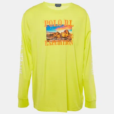Pre-owned Polo Ralph Lauren Yellow Graphic Print Jersey T-shirt Xl