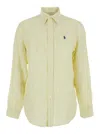 Polo Ralph Lauren Yellow Shirt With Horse Embroidery On The Front And All-over Stripe Motif In Linen Woman In Yellow