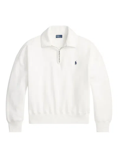 Polo Ralph Lauren Zip-collar Embroidered Sweatshirt In White
