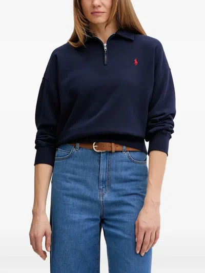 Polo Ralph Lauren Zip Embroidered Sweatshirt In Blue