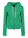 Polo Ralph Lauren Textured Cable Knit Hoodie With Full Zip Closure In Green