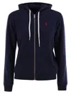 Polo Ralph Lauren Zip-up Hoodie With Drawstring Hood And Kangaroo Pockets In Blue