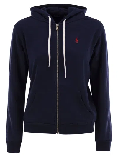 Polo Ralph Lauren Zip Front Hoodie With Drawstring Hood In Blue