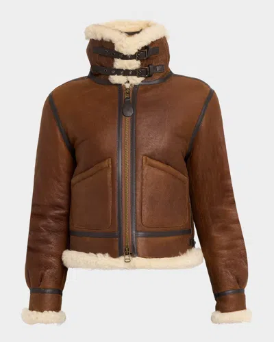 Polo Ralph Lauren Zip-front Shearling Flight Jacket In Brown