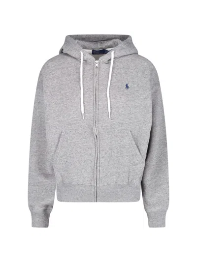 Polo Ralph Lauren Zip Logo Hoodie In Gray
