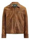 Polo Ralph Lauren Zip Sheepskin Bomber Jacket In Brown