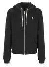 Polo Ralph Lauren Zip-up Black Hoodie With Drawstring Hood In Black