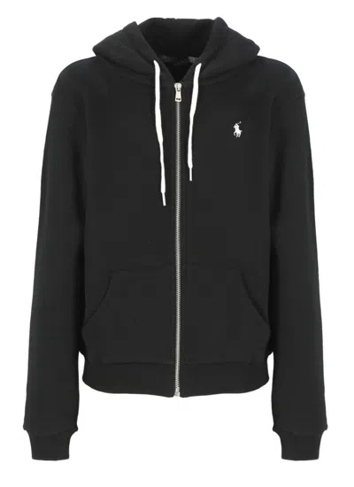 Polo Ralph Lauren Zip-up Black Hoodie With Drawstring Hood