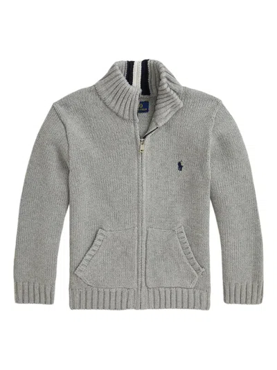 Polo Ralph Lauren Zip-up Chunky Knit Cardigan In Gray