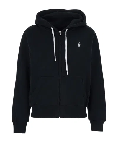 Polo Ralph Lauren Zip-up Drawstring Hoodie In Black