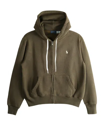 Polo Ralph Lauren Zip-up Drawstring Hoodie In Brown