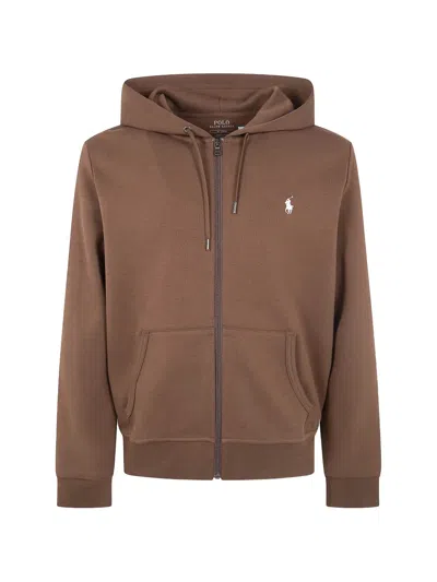 Polo Ralph Lauren Hooded Full Zip Long Sleeves Sweatshirt In Brown