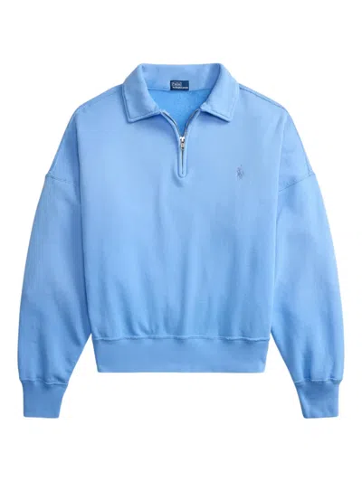Polo Ralph Lauren Zip-up Logo-embroidered Sweatshirt In Blue