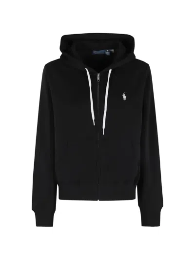 Polo Ralph Lauren Black Sweatshirt With Drawstring Hood And Pony Embroidery On The Front In Cotton Blend Woman
