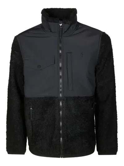 Polo Ralph Lauren Textured Pile Fabric Zip-up Jacket In Black