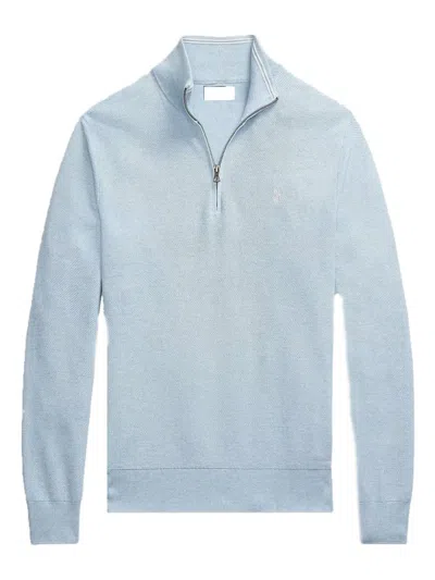 Polo Ralph Lauren Double Knit Quarter Zip Sweatshirt In Blue
