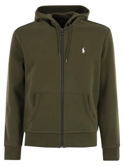 Polo Ralph Lauren Zip-up Sweatshirt With Drawstring Hood And Exclusive Logo In Green