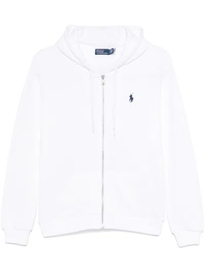 POLO RALPH LAUREN ZIP-UP WHITE SWEATER WITH CLASSIC HOOD AND FRONT POCKET