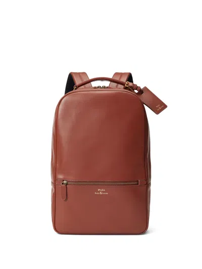 Polo Ralph Lauren Zipped Leather Backpack In Brown