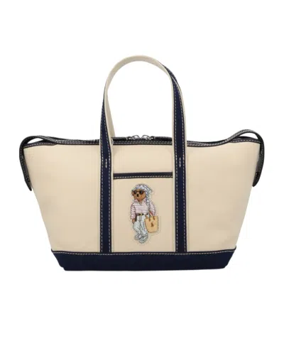 Polo Ralph Lauren Tote Bag Contrast Stitching Dual Handles In Neutral