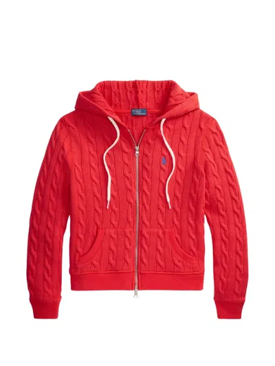 Polo Ralph Lauren Cable-knit Full-zip Hoodie In Red