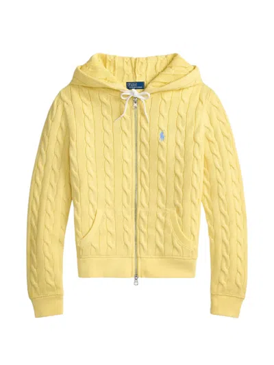 Polo Ralph Lauren Zip-up Cable-knit Hoodie In Yellow